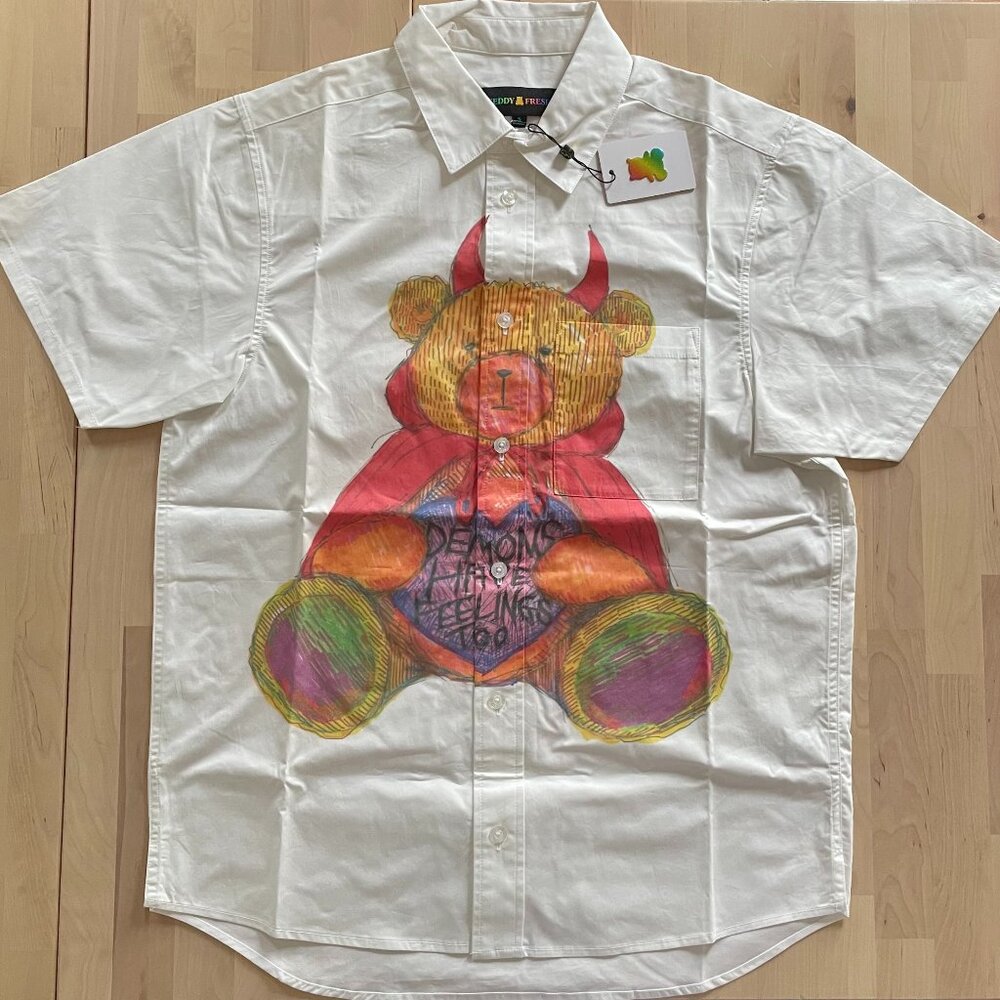 Teddy Fresh Demons Have Feelings Too White Button-Up Dress Shirt size Small NWT